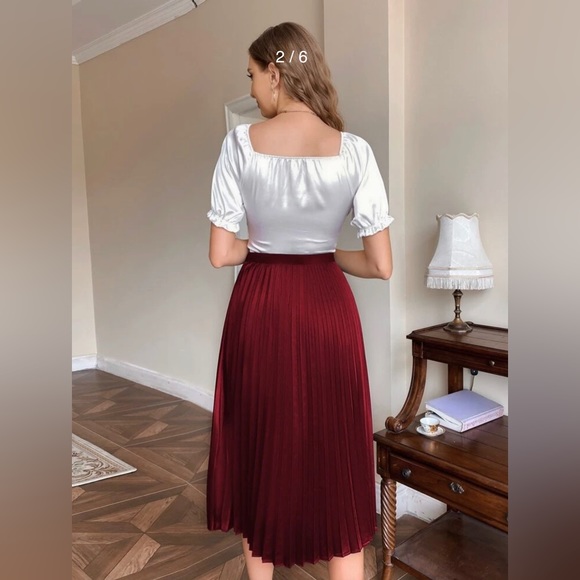 NWOT Burgundy Satin Skirt - Picture 2 of 3